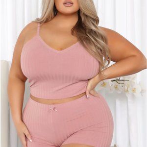 NEW Fashion Nova Sleepless Nights PJ Set in Rose [1X]